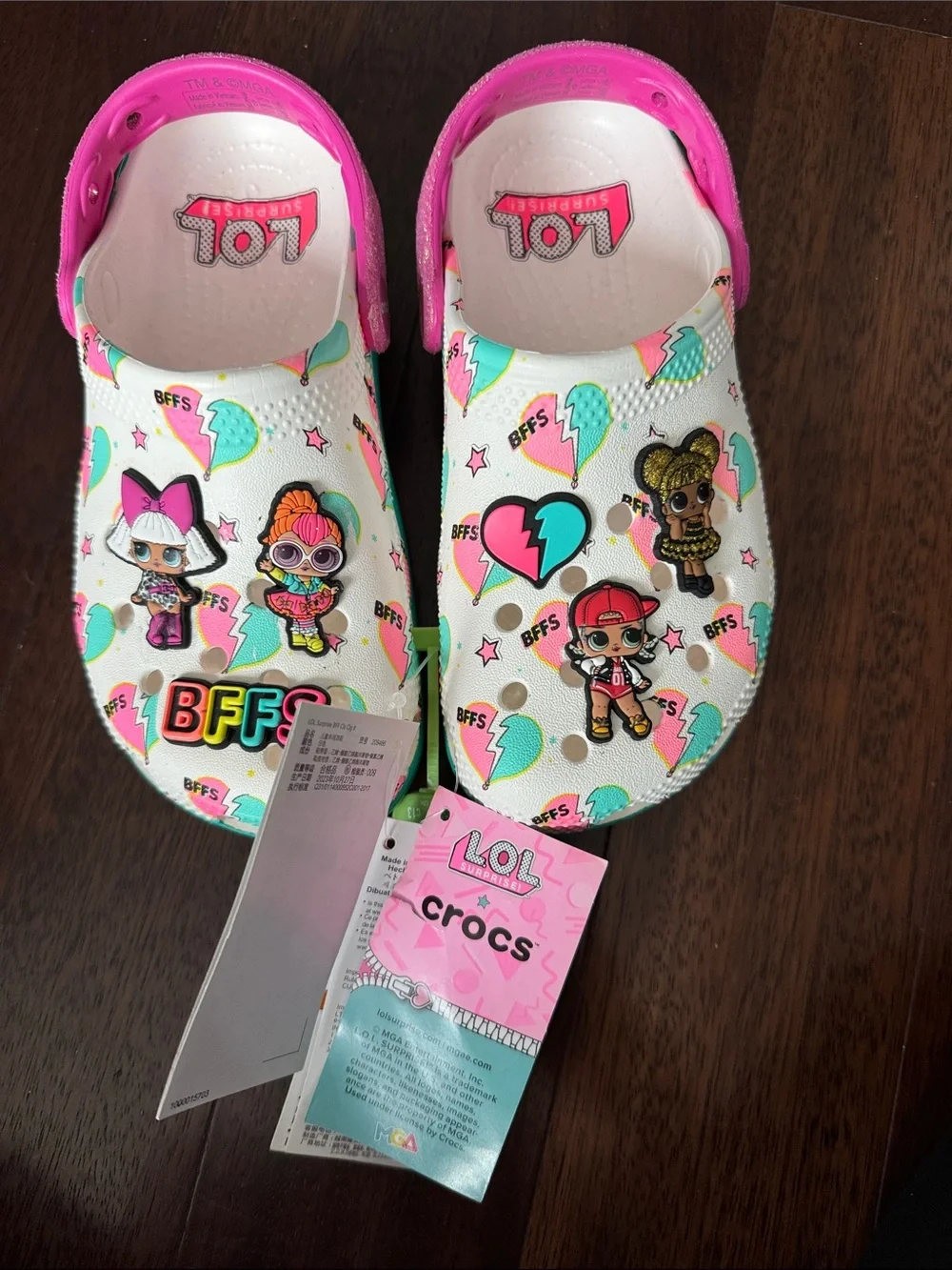 CROCS Kids LOL Surprise White Slip-On Clogs with Pink Trim